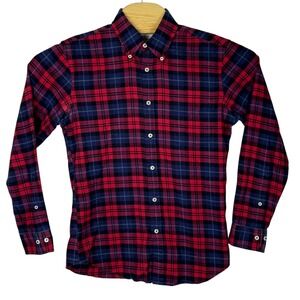 Brooks Brothers Regent Fit Plaid Flannel Button Down Shirt Men's Small Red Blue